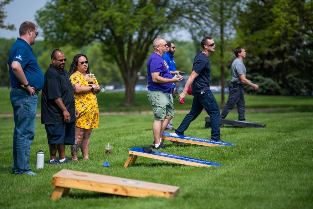 One side of the Cornhole Tournament